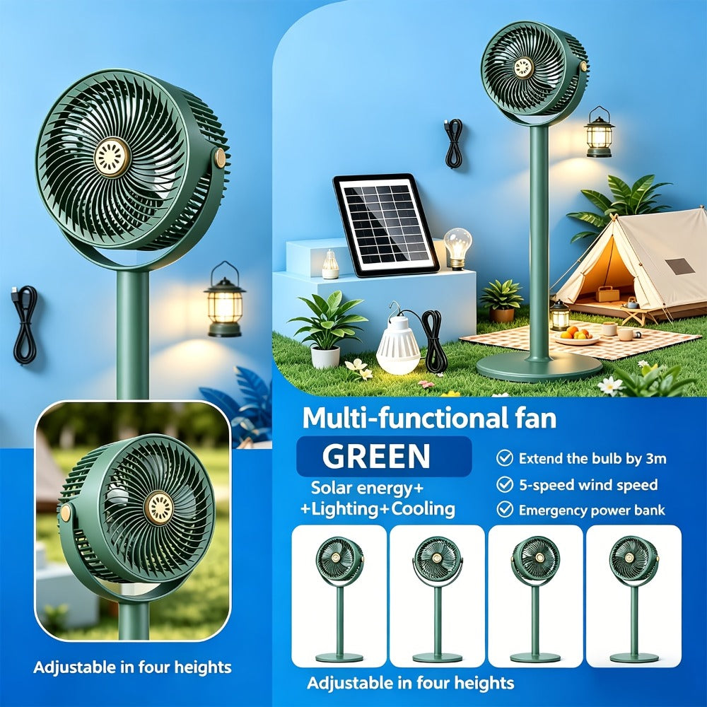 Solar Floor Fan 33-Inch Rechargeable 4000mAh USB Standing Fan Power Bank 2-in-1 360¡ã Tilt 5-Speed 4-Height Adjustable for Indoor Outdoor Courtyard RV Camping