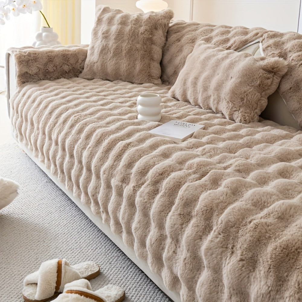 Faux Rabbit Plush Sofa Cover Winter Warm Thickened Anti-Slip Pet Friendly Cushion Protector for Living Room Bedroom Office 1 2 3 4 Seater
