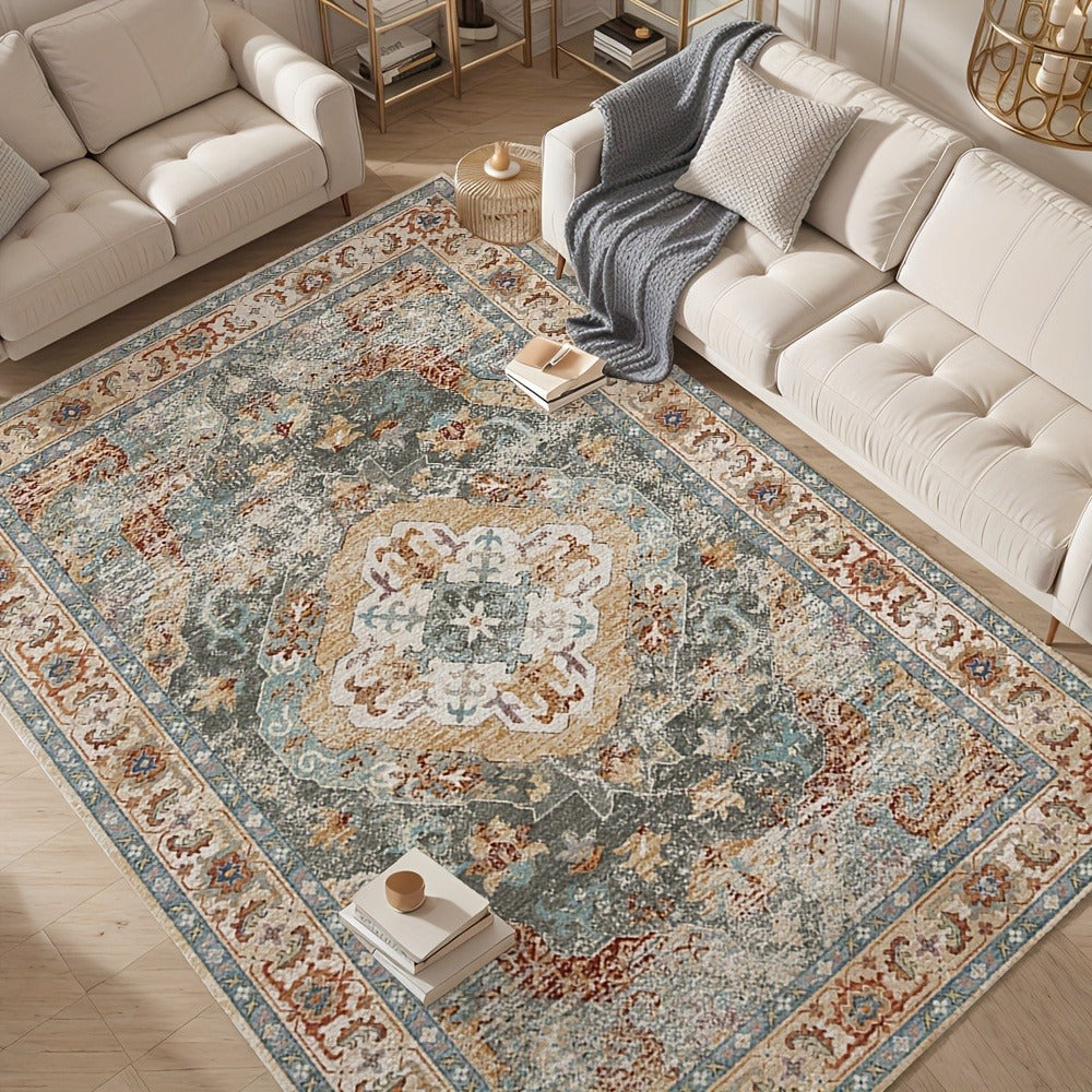 Vintage Persian Area Rug Machine Washable Non-Slip Non-Shedding Floral Indoor Carpet for Living Room Bedroom in Multiple Colors and Sizes