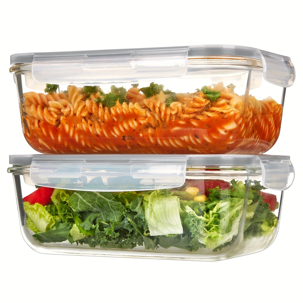Borosilicate Glass Food Storage Containers 2-Pack 63oz 1860ml Large Airtight Snap Lid Meal Prep Baking Dish Microwave Oven Freezer Dishwasher Safe Green Gray