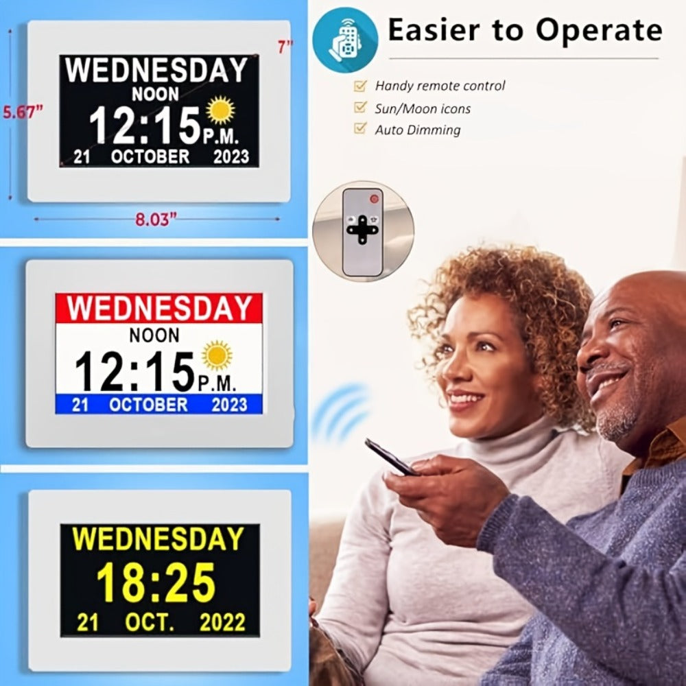Digital Photo Frame Clock Large Display Calendar Alarm Clock for Seniors USB Powered Supports Photo Video Playback 7 10.1 Inch Bedroom Decor