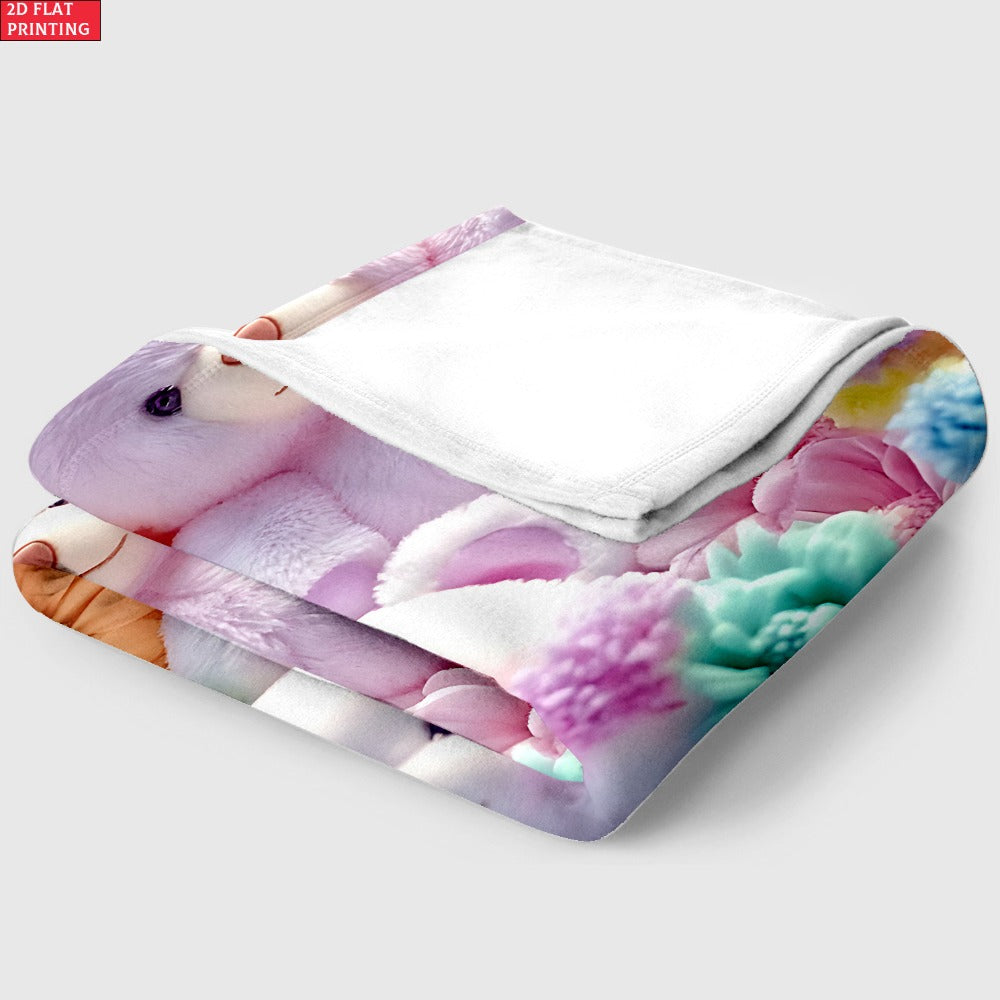 Teddy Bear Floral Blanket 2D Flat Print - Soft Lightweight Colorful Throw for Sofa Bed Travel Camping Office Living Room, Cute Animal Flower Pattern Home Decor Blanket