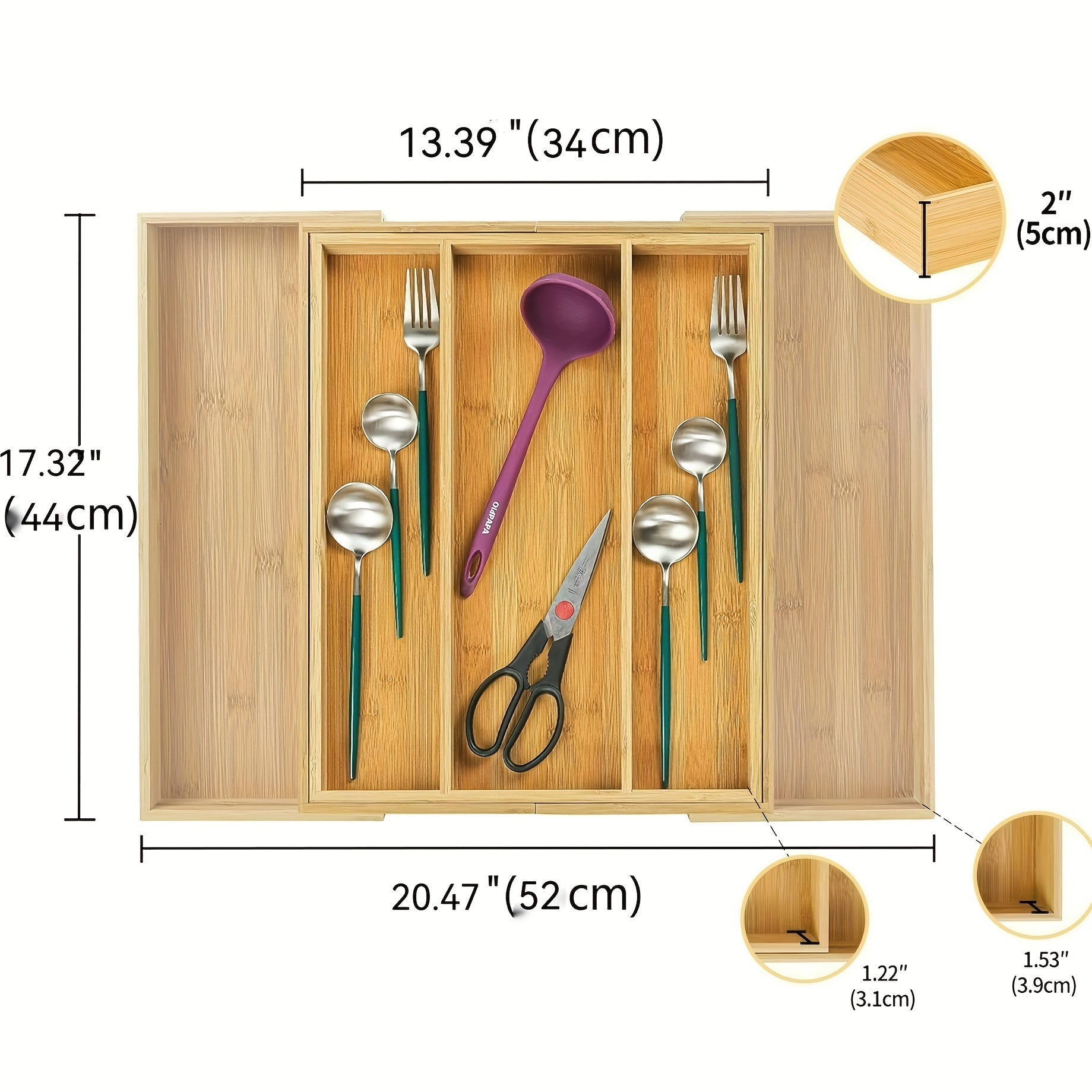 Bamboo Drawer Organizer Expandable Utensil Tray | Adjustable Silverware Organizer for Kitchen Drawers | 5 or 9 Compartments Cutlery Divider for Fork Spoon Knife Kitchen Tools