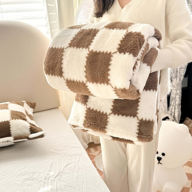French Plaid Double-Sided Flannel Blanket ¨C Soft Panda & Grid Pattern Throw for Sofa, Bed & Travel, Machine Washable, 6 Designs, 4 Sizes