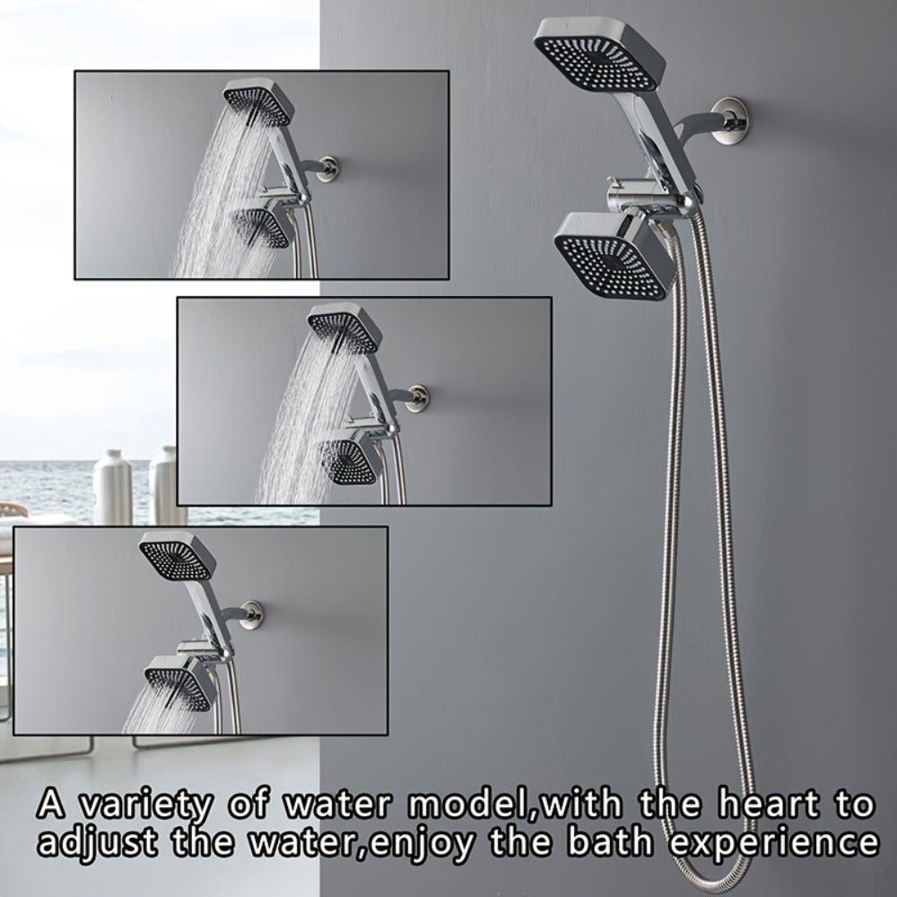 Handheld Shower Head Kit 4 Inch High Flow with Long Hose 3-Way Diverter Dual Purpose Shower Spray Assembly Wall Mount Bathroom Shower Fixtures Silver Black