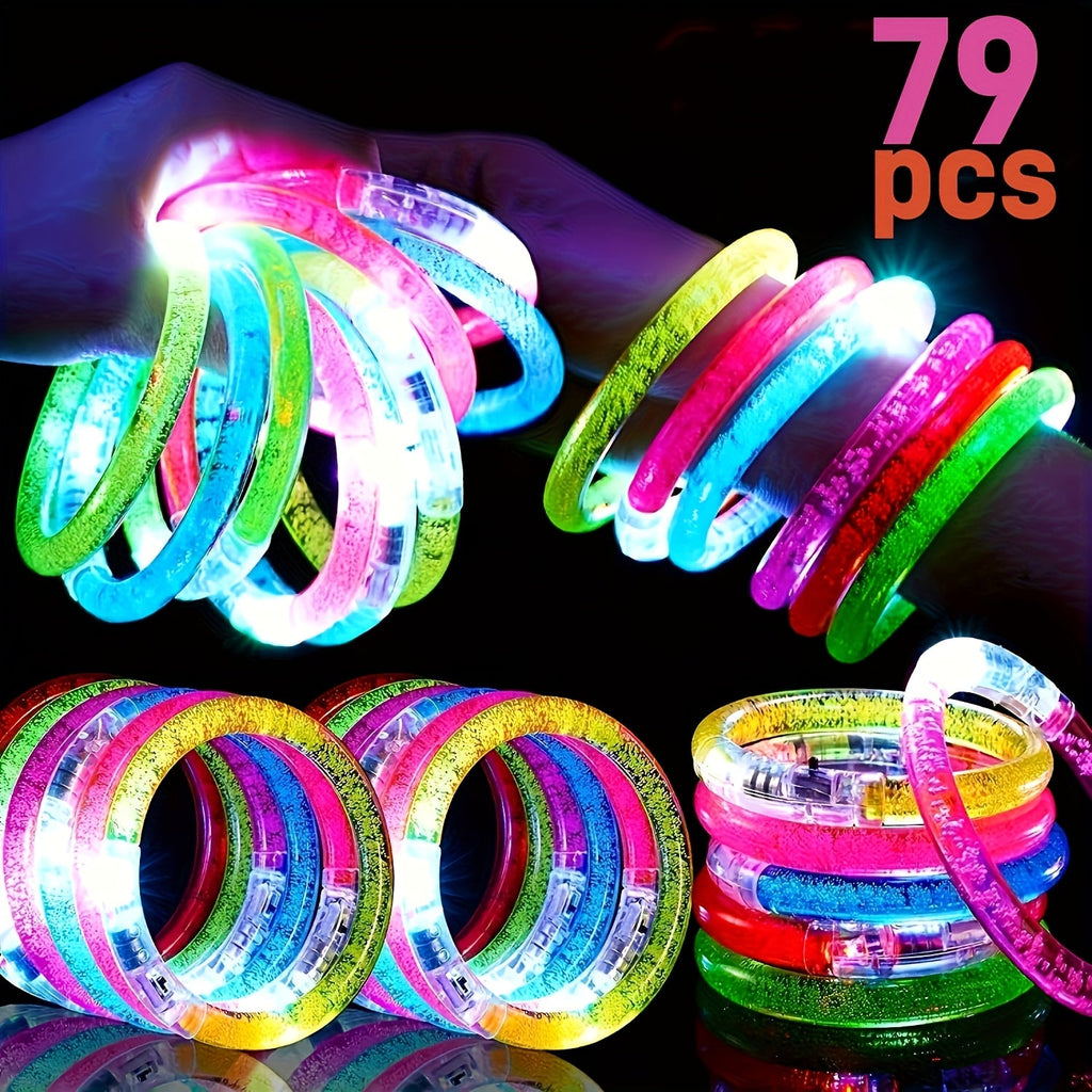 LED Glow Bracelets Party Pack ¨C Flashing Light-Up Wristbands for Birthday, Concert, Carnival & Halloween, Assorted Colors Bulk Set 24 39 79 Pcs Night Light Party Supplies Gift