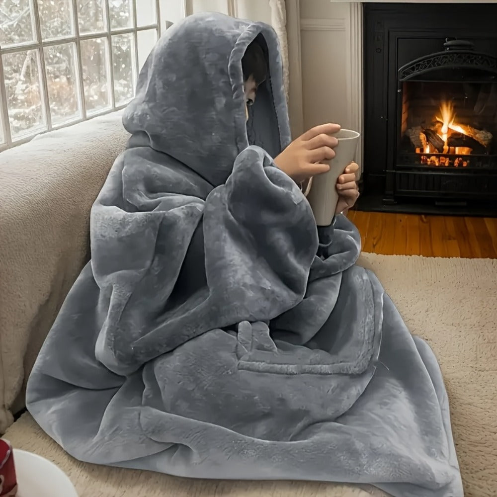 Wearable Hooded Blanket ¨C Reversible Oversized Sherpa Throw with Kangaroo Pocket & Socks, Machine Washable, Christmas Gift, 4 Styles