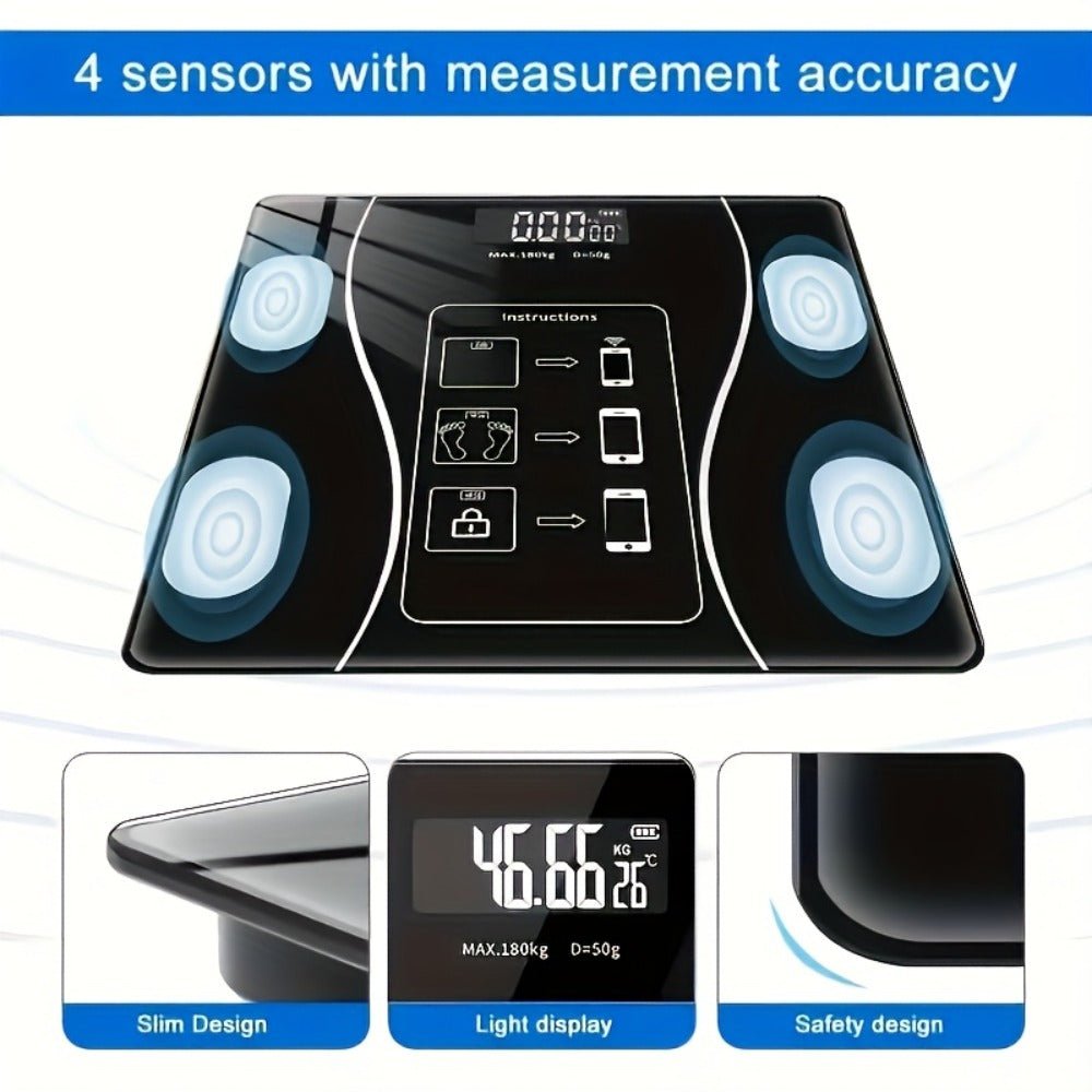 Digital Bathroom Scale Body Weight Scale LED Backlit Display Tempered Glass 400lb Capacity Compact