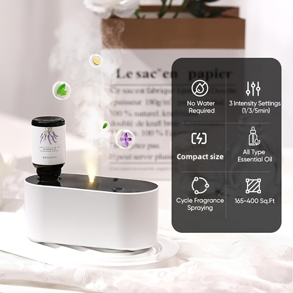 Waterless Essential Oil Diffuser ¨C Smart Aroma Diffuser with 3 Modes, Auto Cycle Atomizer & Colorful LED Lights for Home Office Car Yoga, Mini Portable Scent Diffuser (Oils Not Included)