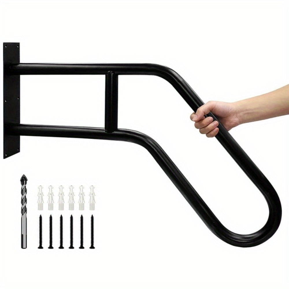 Stair Handrail Outdoor Anti-Slip Wall Mounted for 1-3 Steps ¨C U-Shaped Carbon Steel Grab Bar, 600 lb Capacity, Rust-Resistant, for Porch, Garden, Bathroom ¨C Safe for Elderly, Kids, Disabled & Pregnant