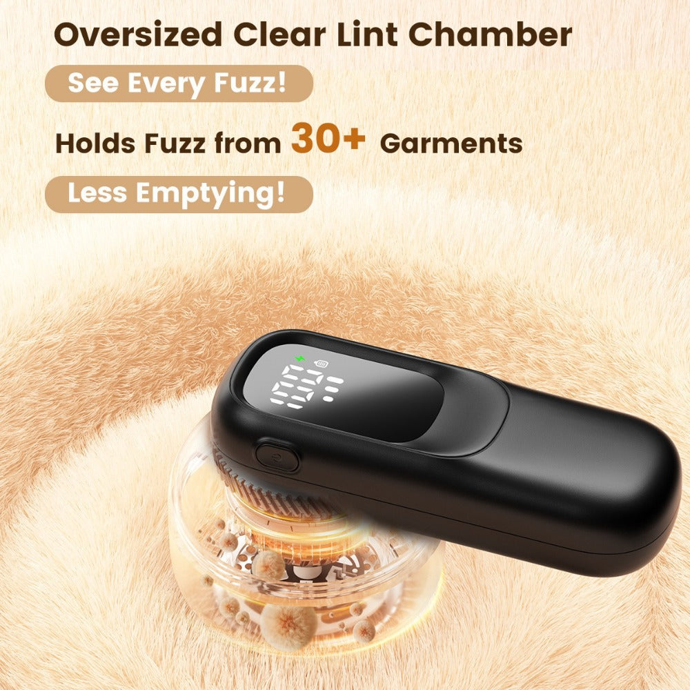 Fabric Shaver Lint Remover Rechargeable Electric Sweater Shaver with Digital Display 6-Leaf Blades 3-Speed Defuzzer Safety Lock Removes Fuzz Pills from Clothes Furniture Sofa Blanket Black