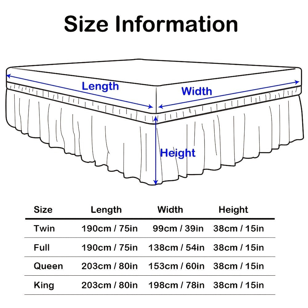 Bed Skirt with Adjustable Elastic Belt - Ruffle Microfiber Dust Ruffle 15 Inch Drop, Hotel Quality, Fade Resistant, Machine Washable, Easy Wrap Fit