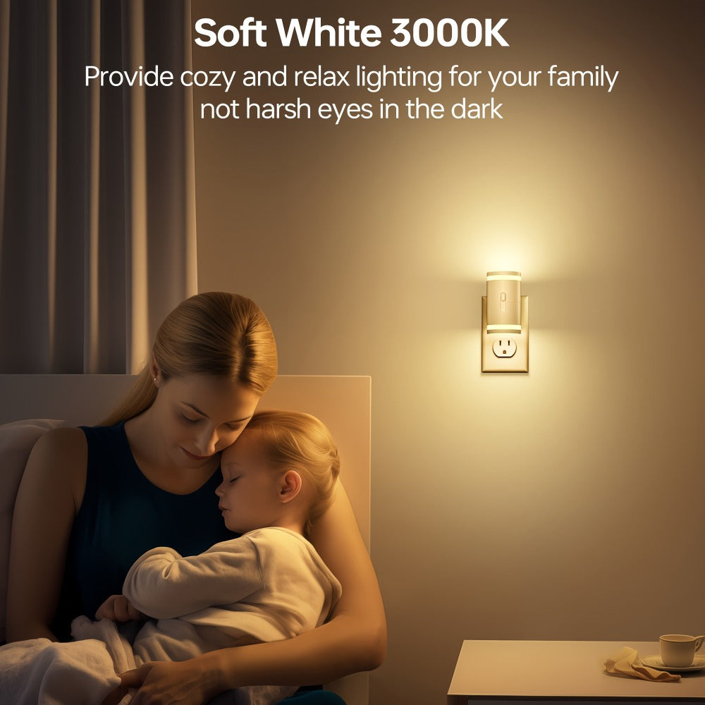 LED Night Light Plug In Dusk to Dawn Sensor ¨C 5-120LM Adjustable Brightness, 3 Color Temperatures, Modern Plug-In Night Lights for Hallway, Bedroom, Staircase, Bathroom & Toddler Room, 2 or 4 Pack