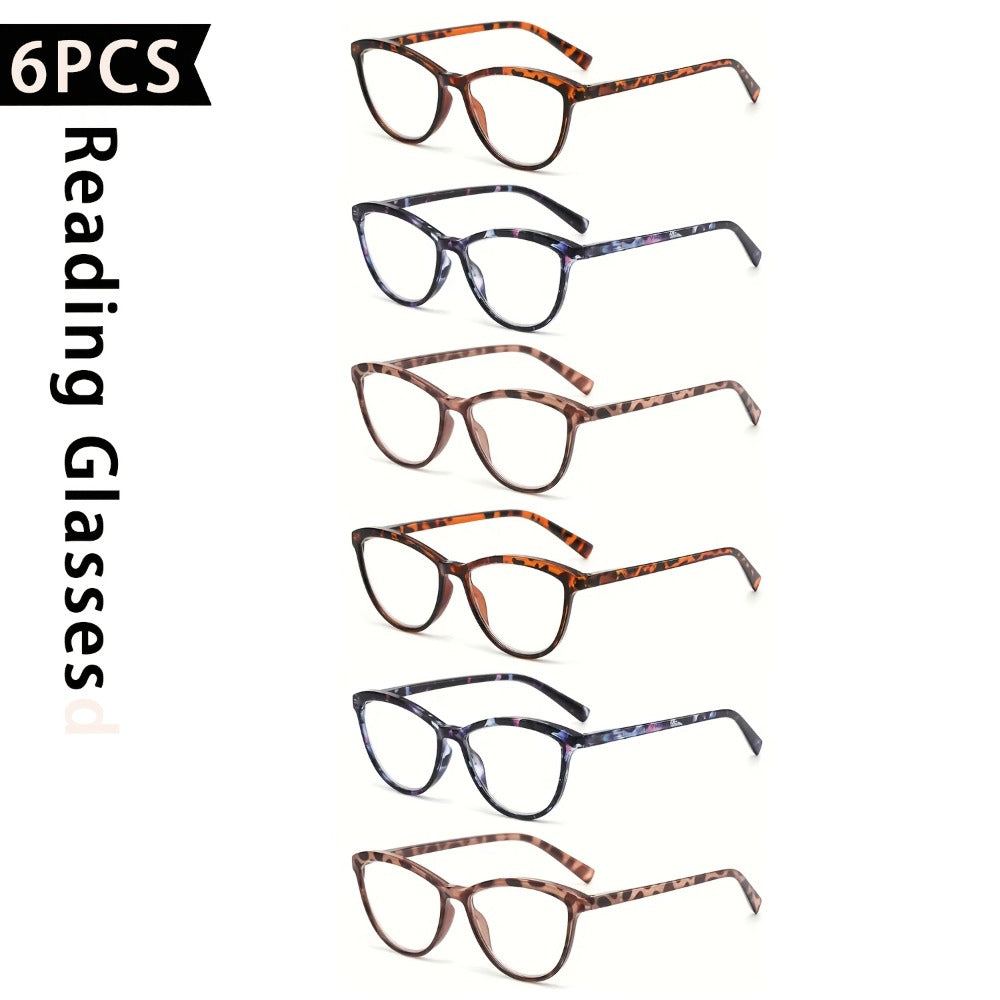 Reading Glasses for Women 6 Pack Cat Eye Anti Blue Light ¨C Flower Wrapped Design, Spring Hinges, Lightweight Anti-Glare Frames in Various Colors for Computer Reading, Parties, Travel and Gifts