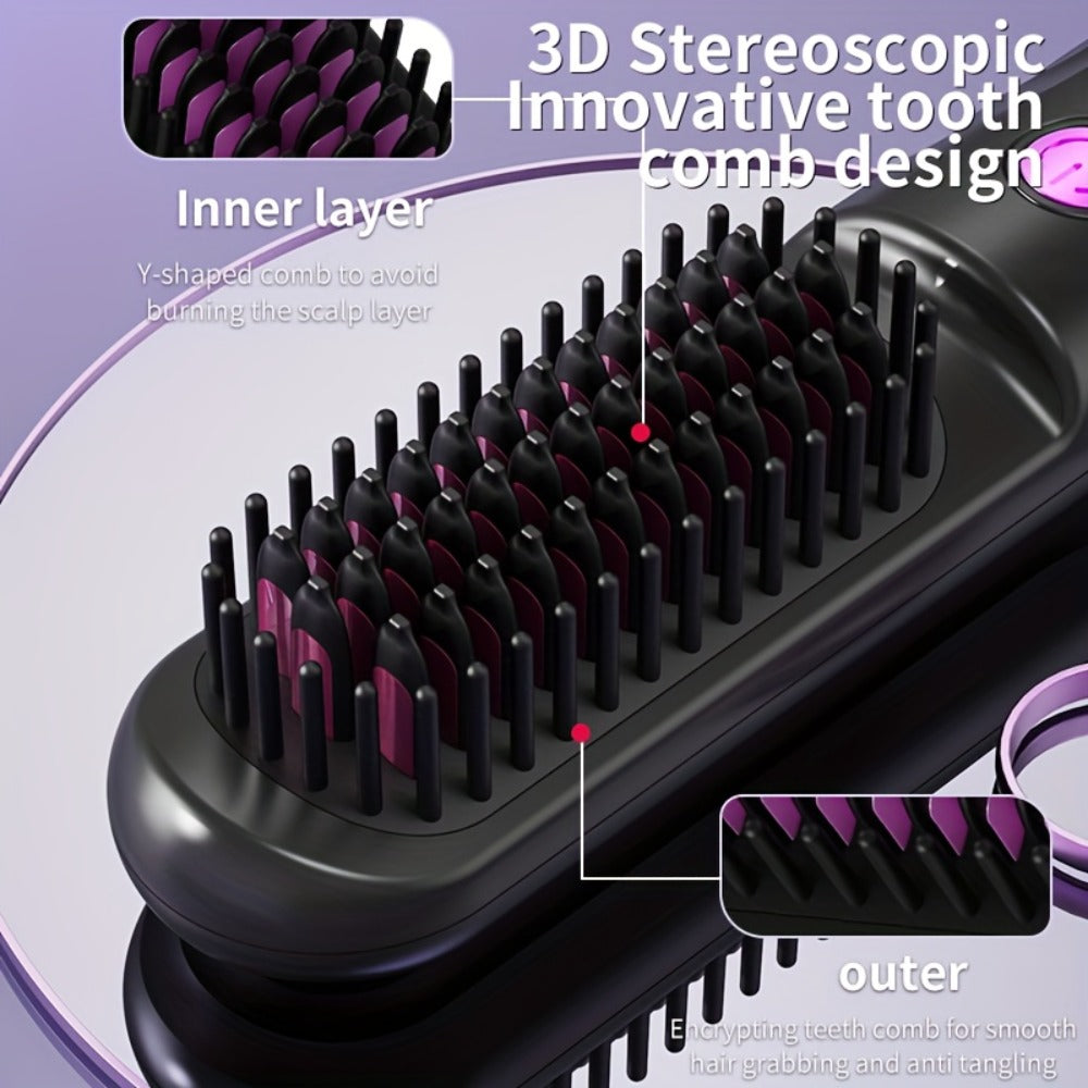 Wireless Hair Straightener Comb - Portable Cordless Straightening Brush with 3-Min Fast Heat, 3 Temp Settings 170-190¡ãC, Negative Ion Technology, 3D Comb Design, Lightweight Travel Hair Straightener