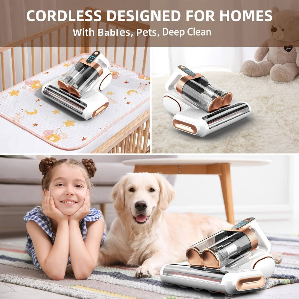 Mattress Vacuum Cleaner Handheld Bed Cleaner ¨C 16KPa Strong Suction with UVC Light & Hot Air Heating, Deep Clean for Pillows, Sofa, Crib & Pet Hair, Double Cup Design, White or Purple