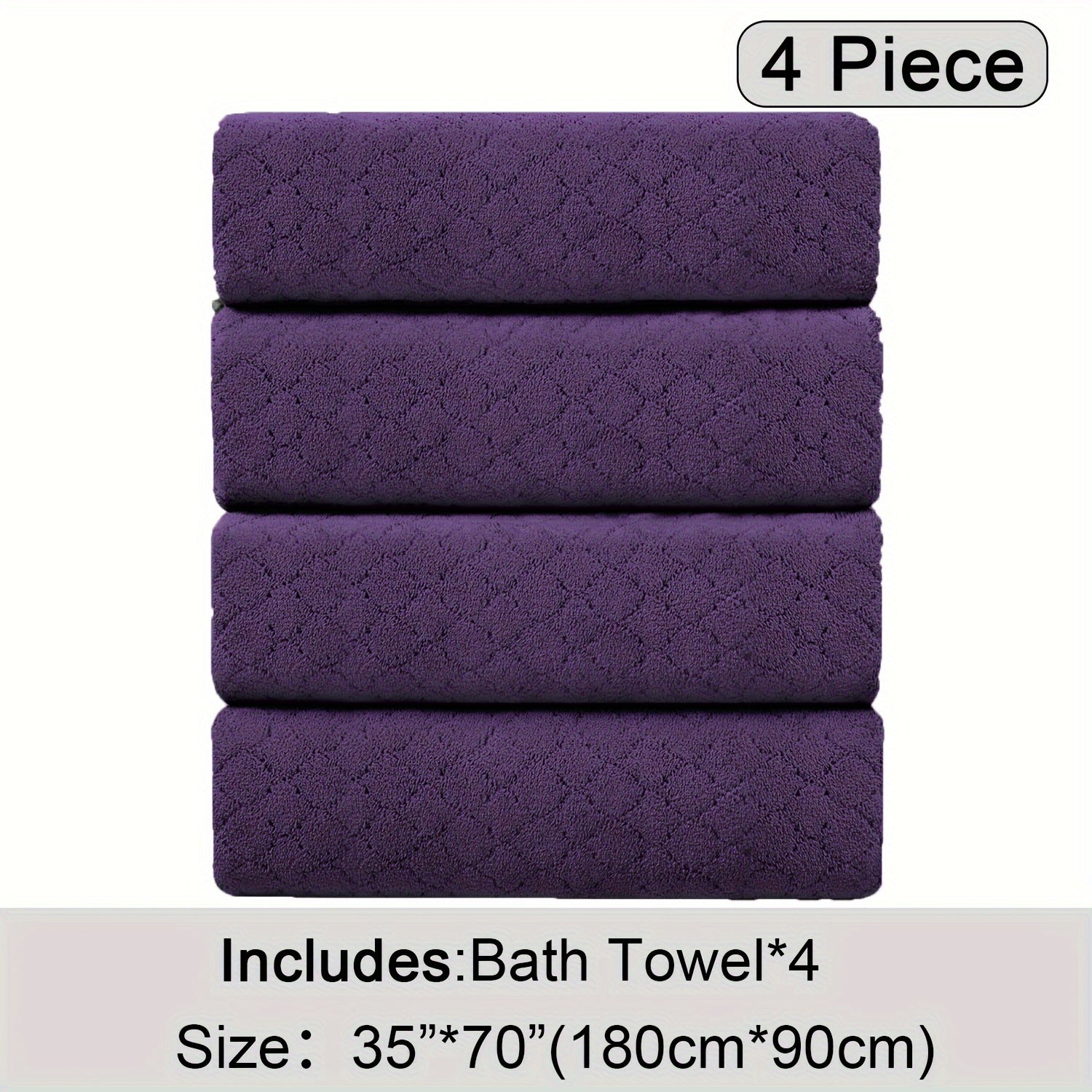 Oversized Bath Towel Set 4 Piece Diamond Pattern Microfiber - Ultra Soft Highly Absorbent Quick Dry | 10 Colors | Blue Green Black Gray Navy Orchid Brown Purple White Turquoise | Bathroom Hotel Gym Gift