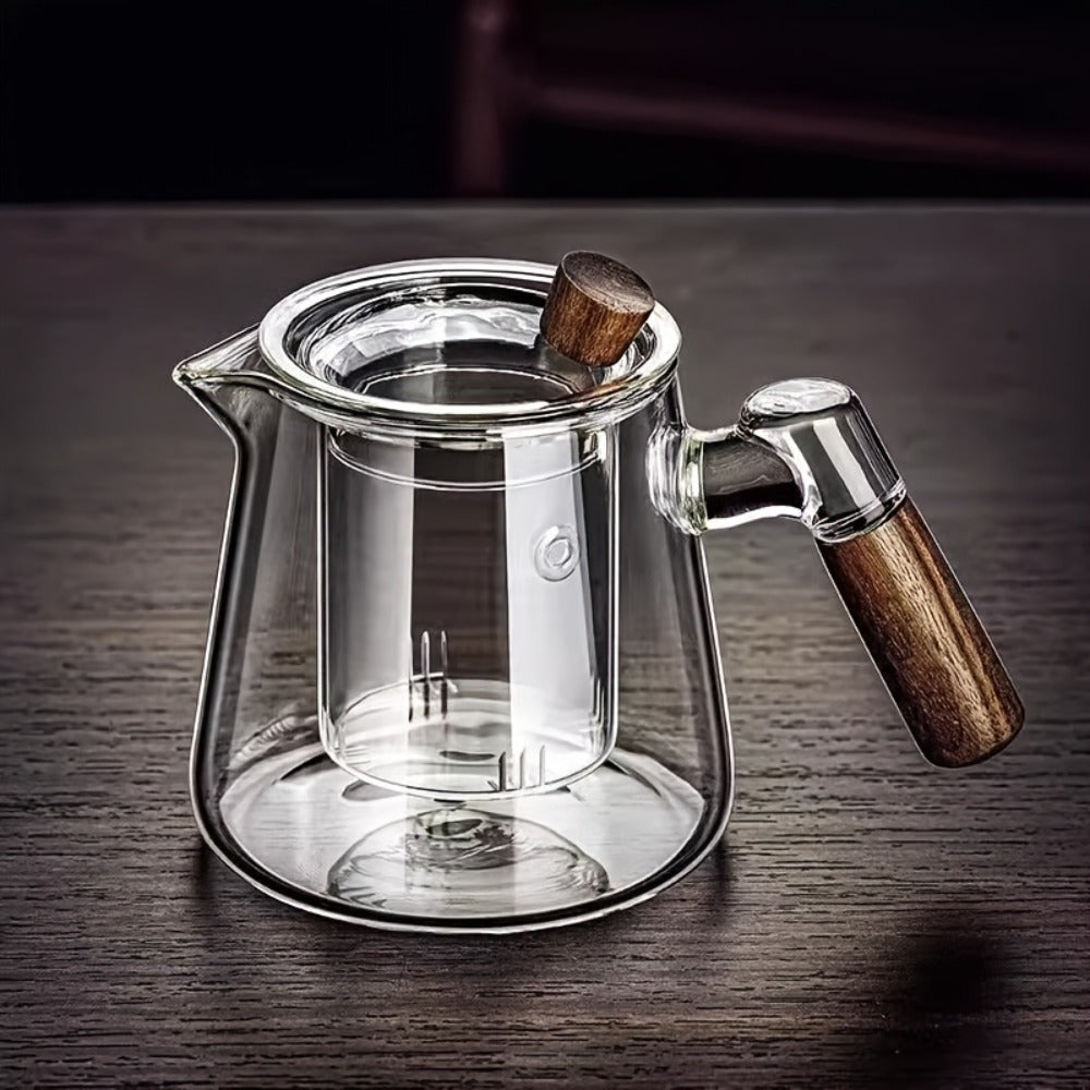 Glass Teapot with Filter 650ml - Stovetop Safe Tea and Coffee Pot with Handle, Tea Water Separator, Borosilicate Glass Kettle for Loose Leaf Tea, Smoke Gray Transparent