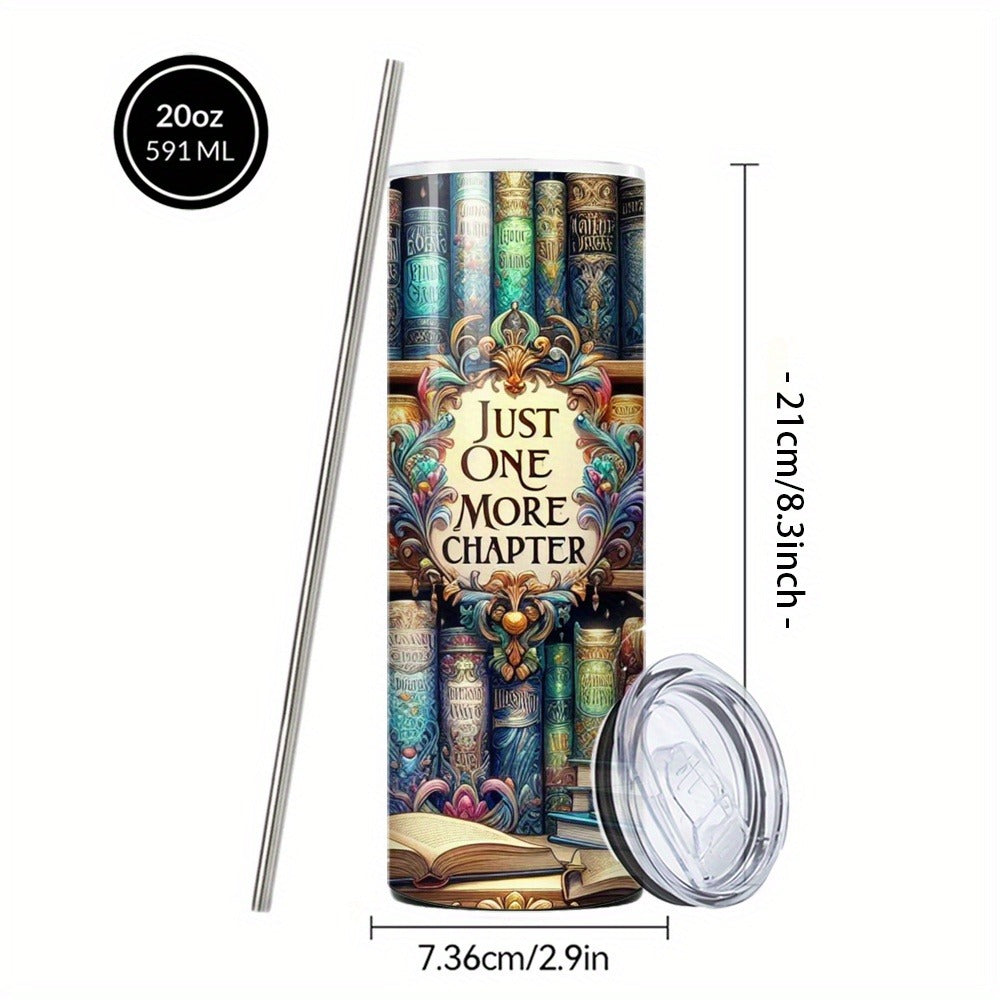 Vintage Bookshelf Insulated Tumbler 20oz - Stainless Steel Travel Mug with Lid & Straw Hot Cold Drinks Coffee Cup Camping Drinkware Gift for Book Lovers (Multicolored)