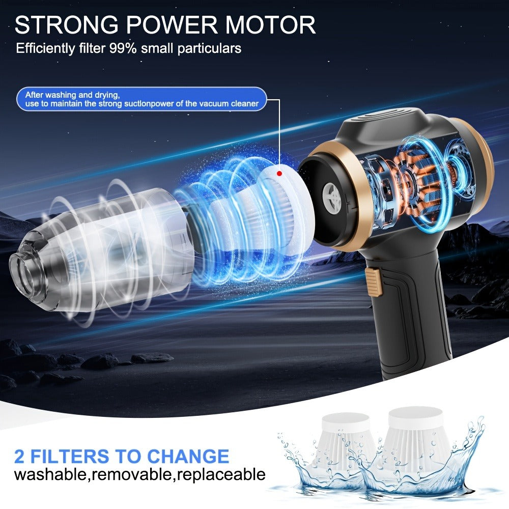 Cordless Handheld Vacuum Cleaner with LCD Display & Multi-Nozzles, 9000Pa Suction 50000RPM HEPA Filter, 2-in-1 Blow & Vacuum for Car Home Office Pet Hair Keyboard Sofa
