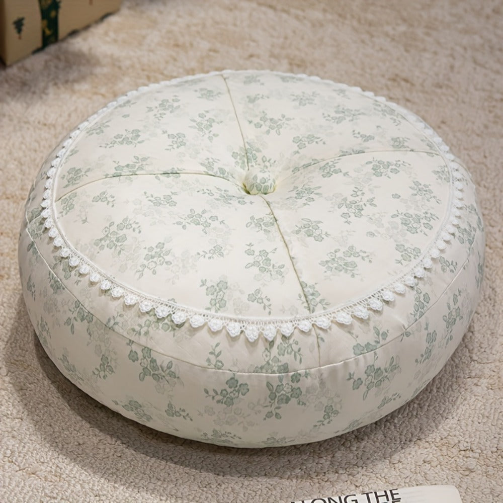 Round Floor Cushion Floral Tatami Seat Cushion for Living Room Bedroom Window, Boho Meditation Pillow for Reading & Yoga, Rustic Style Decorative Floor Pillow, Available in Green, Pink, Tangerine