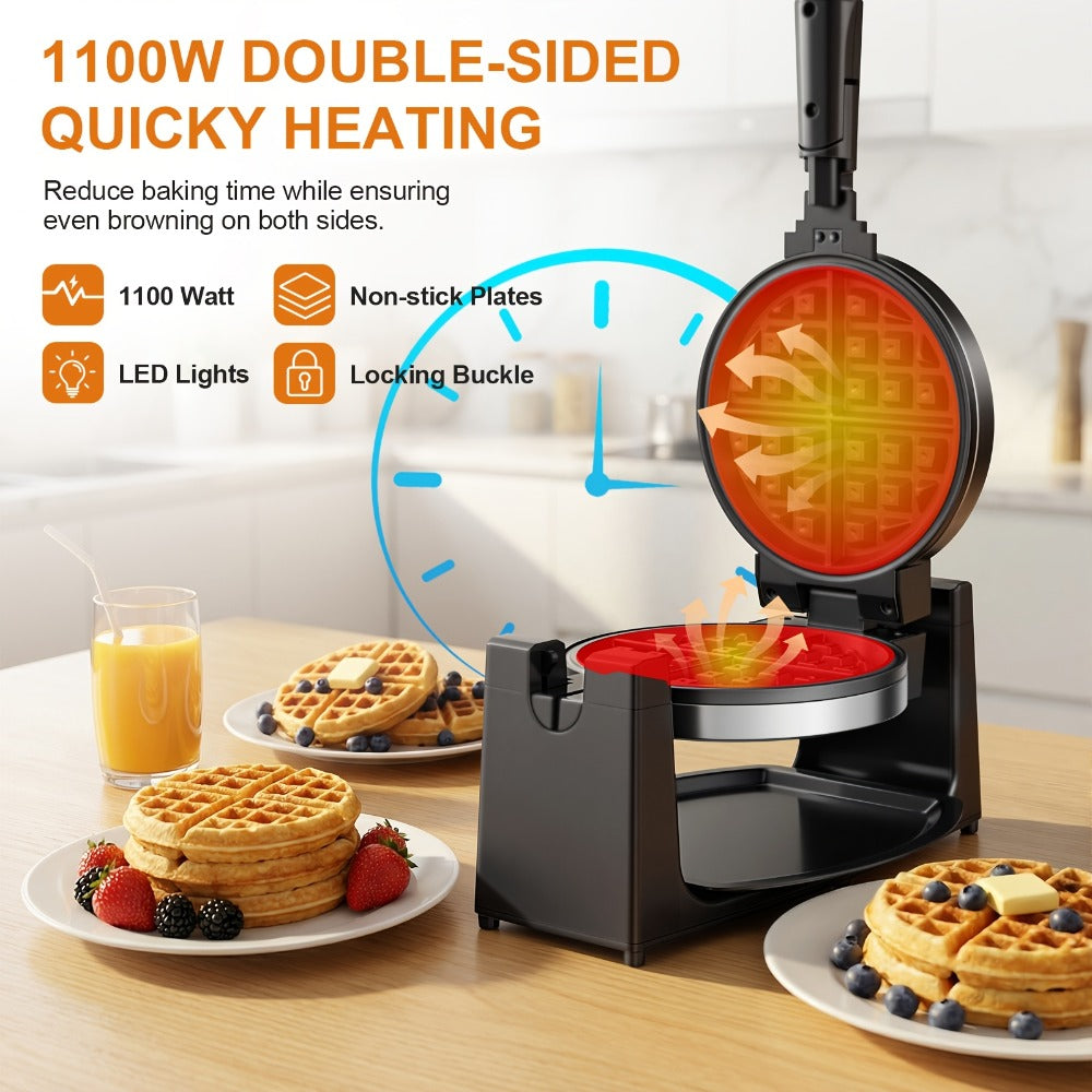 Belgian Waffle Maker 180¡ã Rotating Flip Waffle Iron, Non-Stick Plates, Adjustable Browning Control, Removable Drip Tray, Cool Touch Handle, Stainless Steel, Space-Saving Foldable Design ¨C Single & Double
