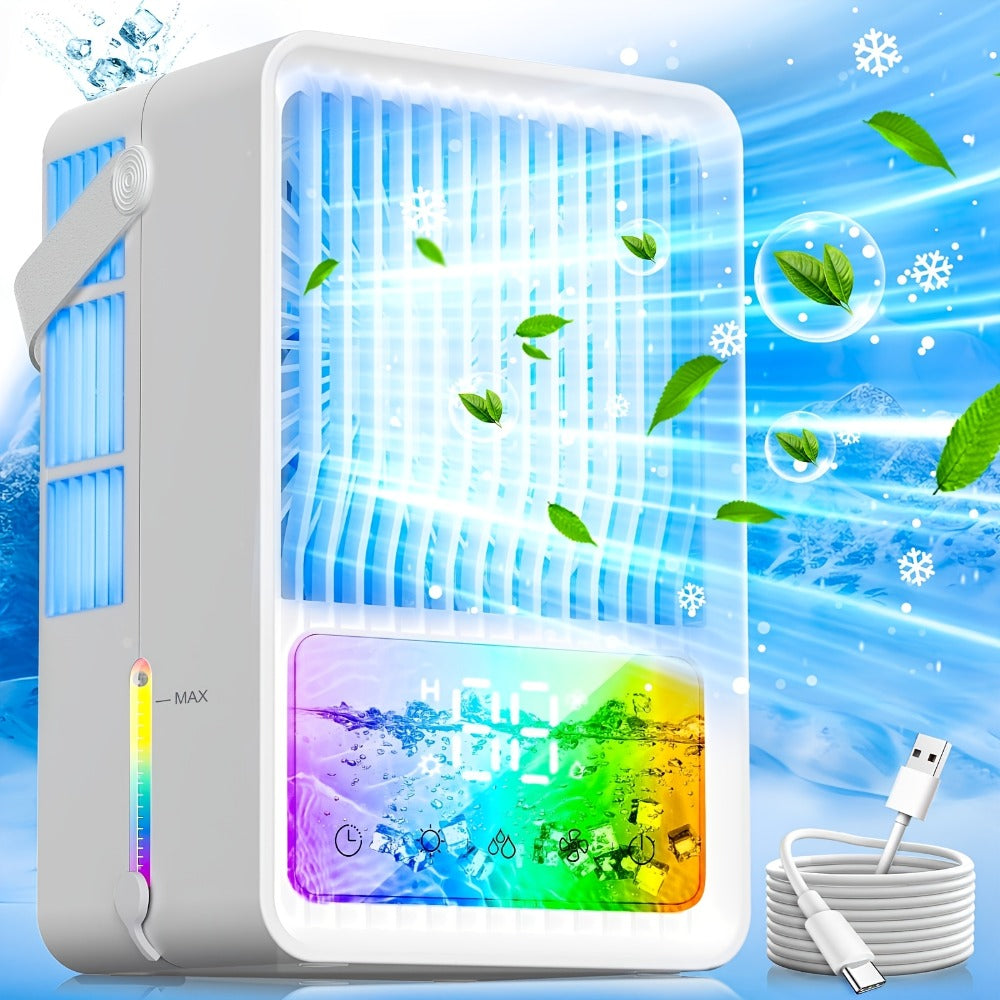 Portable Mini Air Conditioner Fan | Personal Evaporative Cooler with 3-Speed Settings & Timer, Quiet Desktop Cooling Fan for Room, Home, Office & Car Use ¨C USB Powered, Compact Design