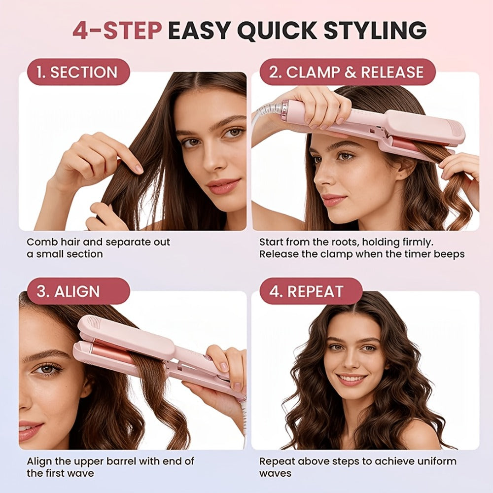 Hair Curling Iron 1.25 Inch - Beach Wave Curling Wand with Dual Voltage, Deep Wave Barrel, Anti-Frizz Ceramic Coating, Easy Home Use, Travel-Ready Styling Tool for All Hair Types