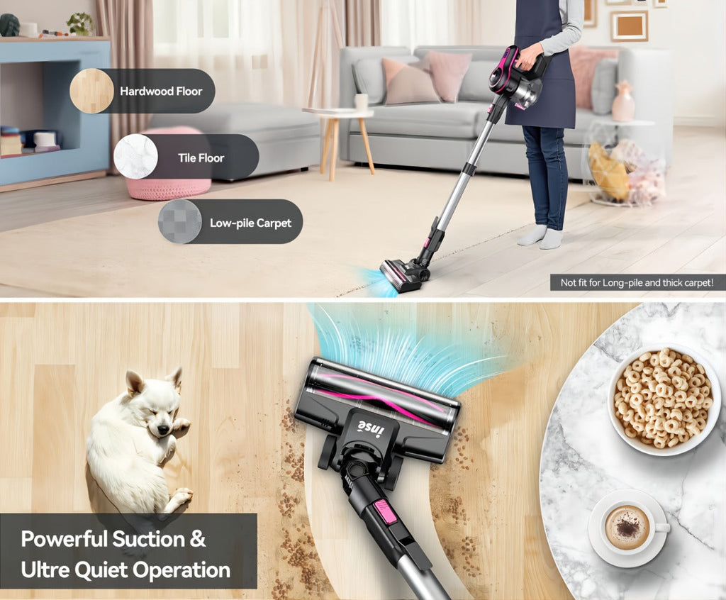 Cordless Vacuum Cleaner 2-in-1 Corded 70KPA Powerful Suction | 6-in-1 Handheld Vacuum with Detachable Battery 45-Min Runtime LED Brush Head 50.5oz Dust Cup | For Hardwood Floor Carpet Pet Hair Home Car