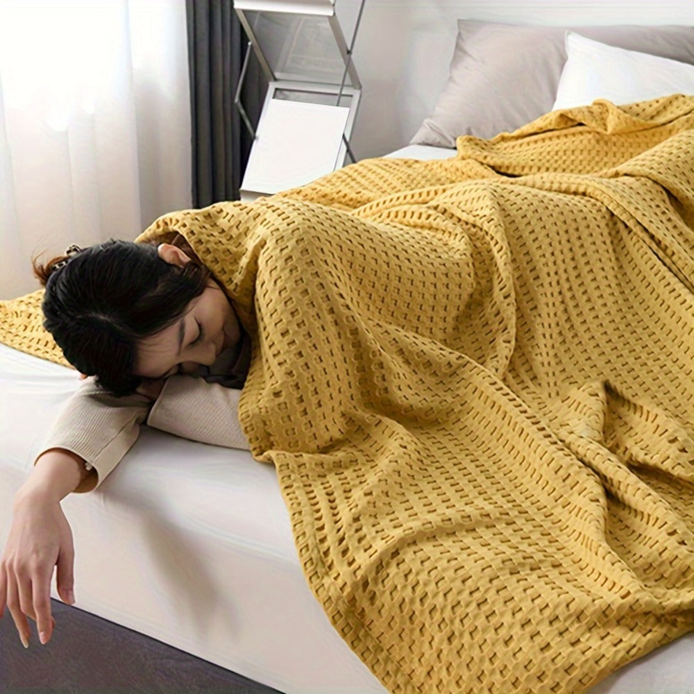 Cotton Waffle Blanket ¨C Pure Cotton Multilayer Summer Cooling Quilt, Jacquard Knit, Machine Washable, Air Conditioning Blanket