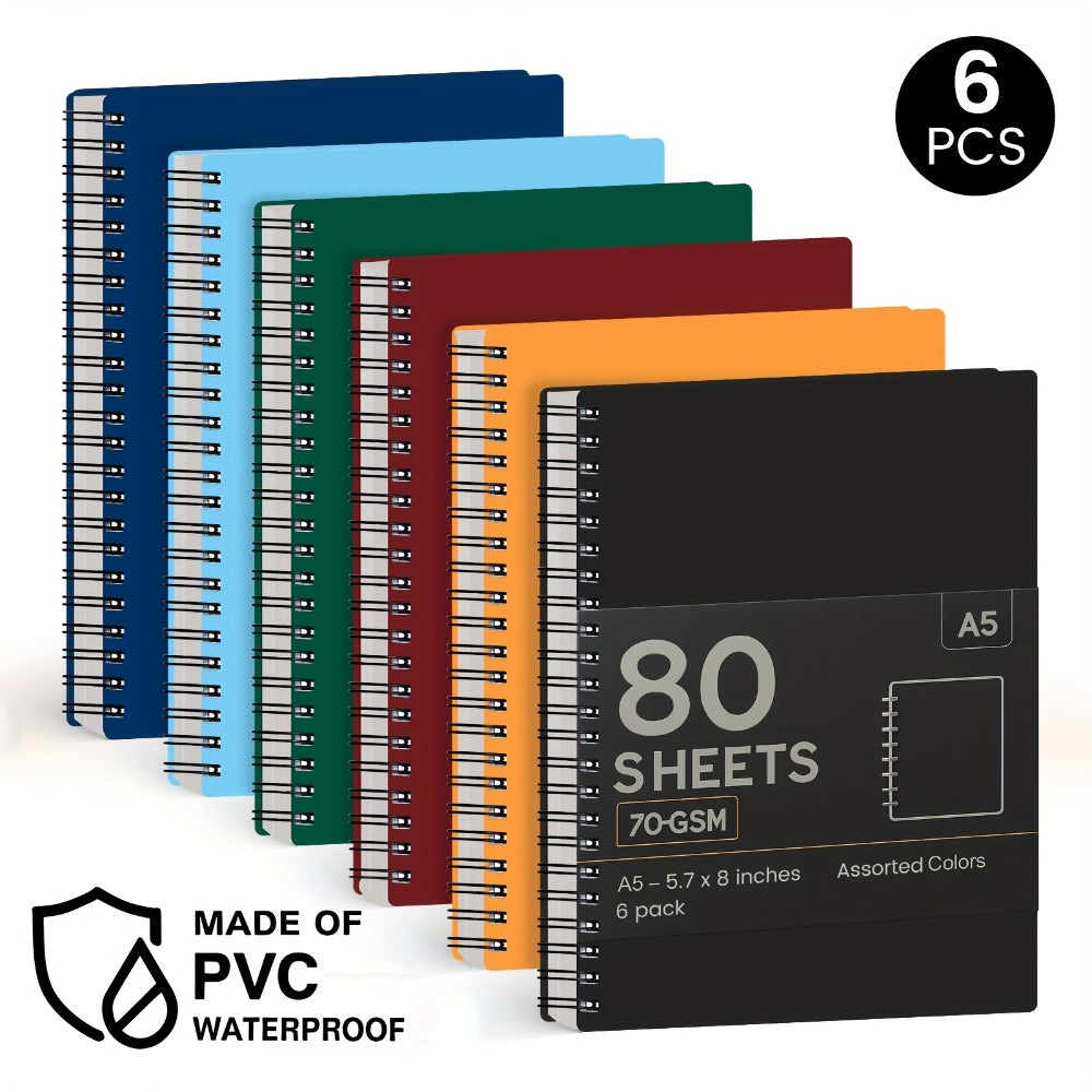 Spiral Notebooks 6 Pack Hardcover A5 Lined Journal College Ruled 480 Sheets 960 Pages No Bleed Thick Paper 6 Colors for Work School Office Supplies