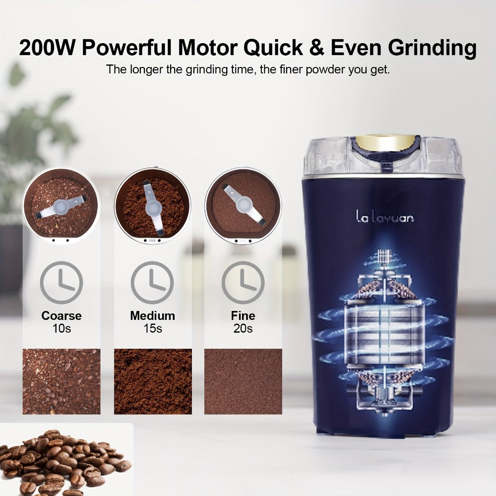 Electric Coffee Grinder 200W | Quiet Spice Grinder | 80g Large Capacity 12 Cups | 304 Stainless Steel Blade | One-Touch Operation | Grinds Coffee Beans Spices Nuts Grain | Blue Black