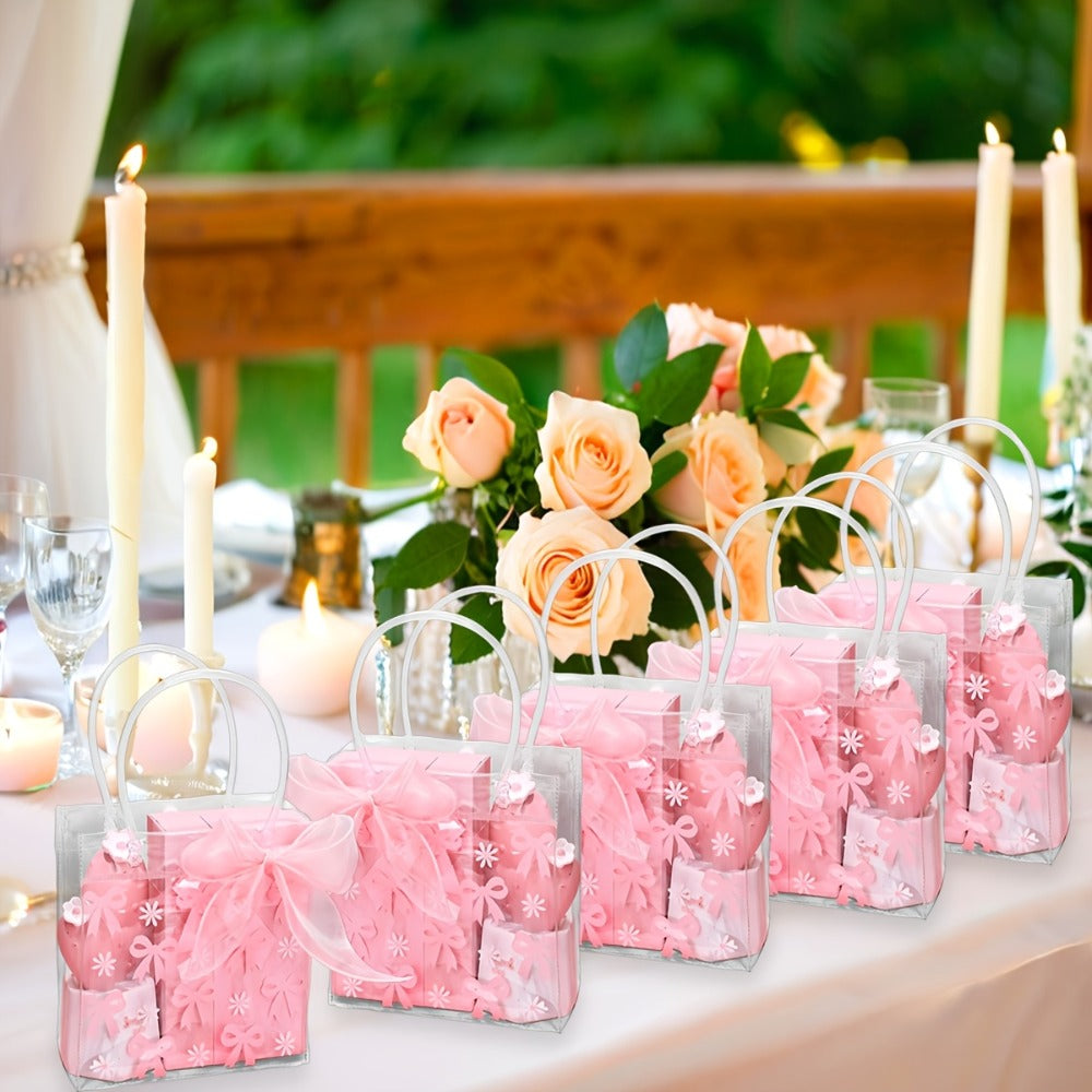 Clear PVC Gift Bags 24pcs with Pink Bow & Ribbon | Party Favor Bags for Wedding Birthday Baby Shower Christmas