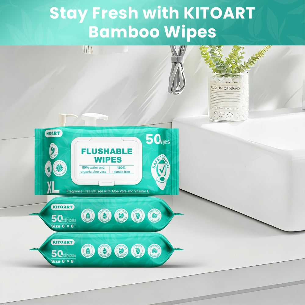 Flushable Wet Wipes Adult XL Unscented No Alcohol Septic Safe Toilet Wipes Portable Family Size for Bathroom Outdoor Camping Travel Hygiene 150 or 300 Wipes 3 or 6 Pack