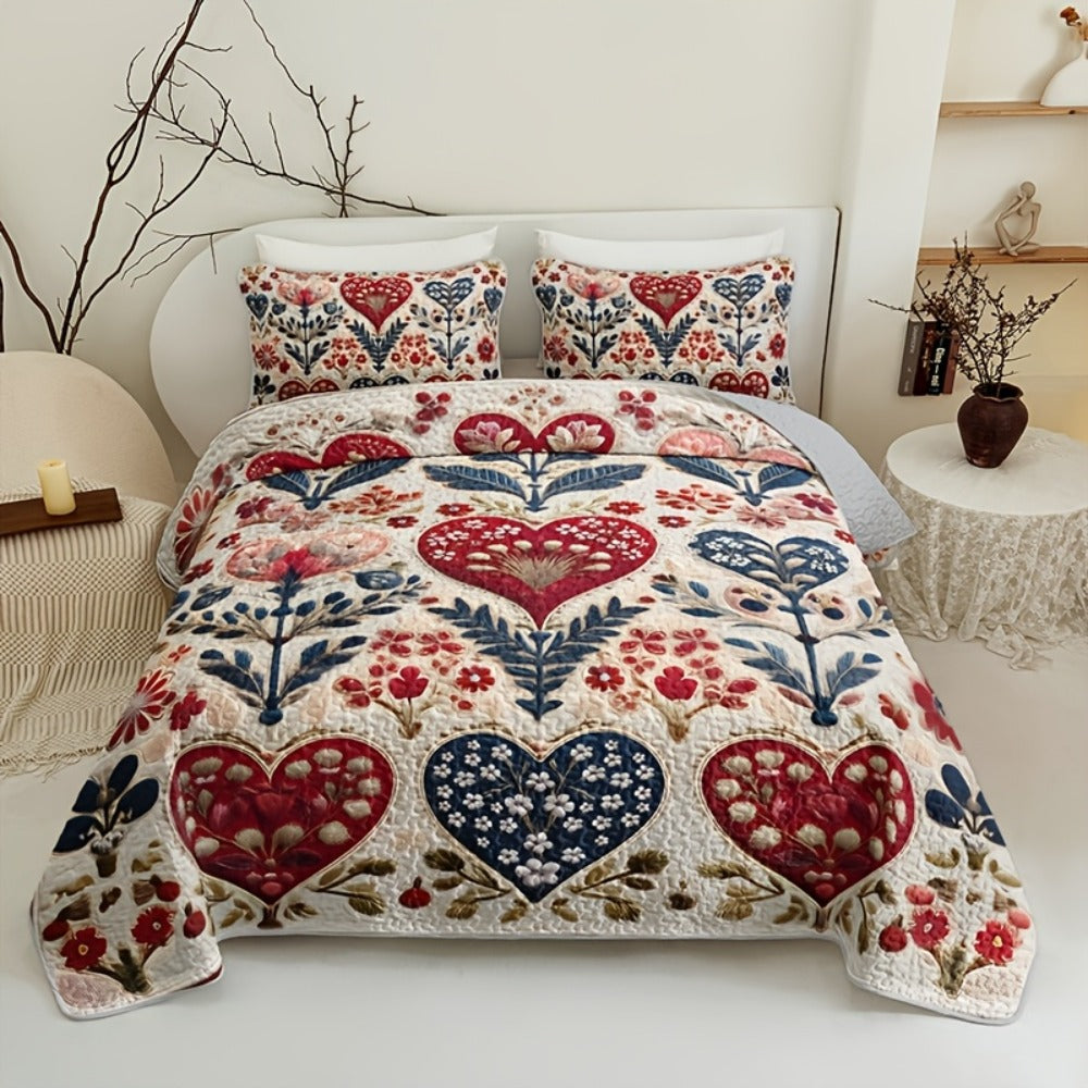 Comforter Set 2 3 Piece Colorful Floral Print Quilt with Pillowcases, Soft Breathable Hypoallergenic Machine Washable Quilted Bed Cover for Twin Full Queen King, Boho Flower Bedding Room Decor