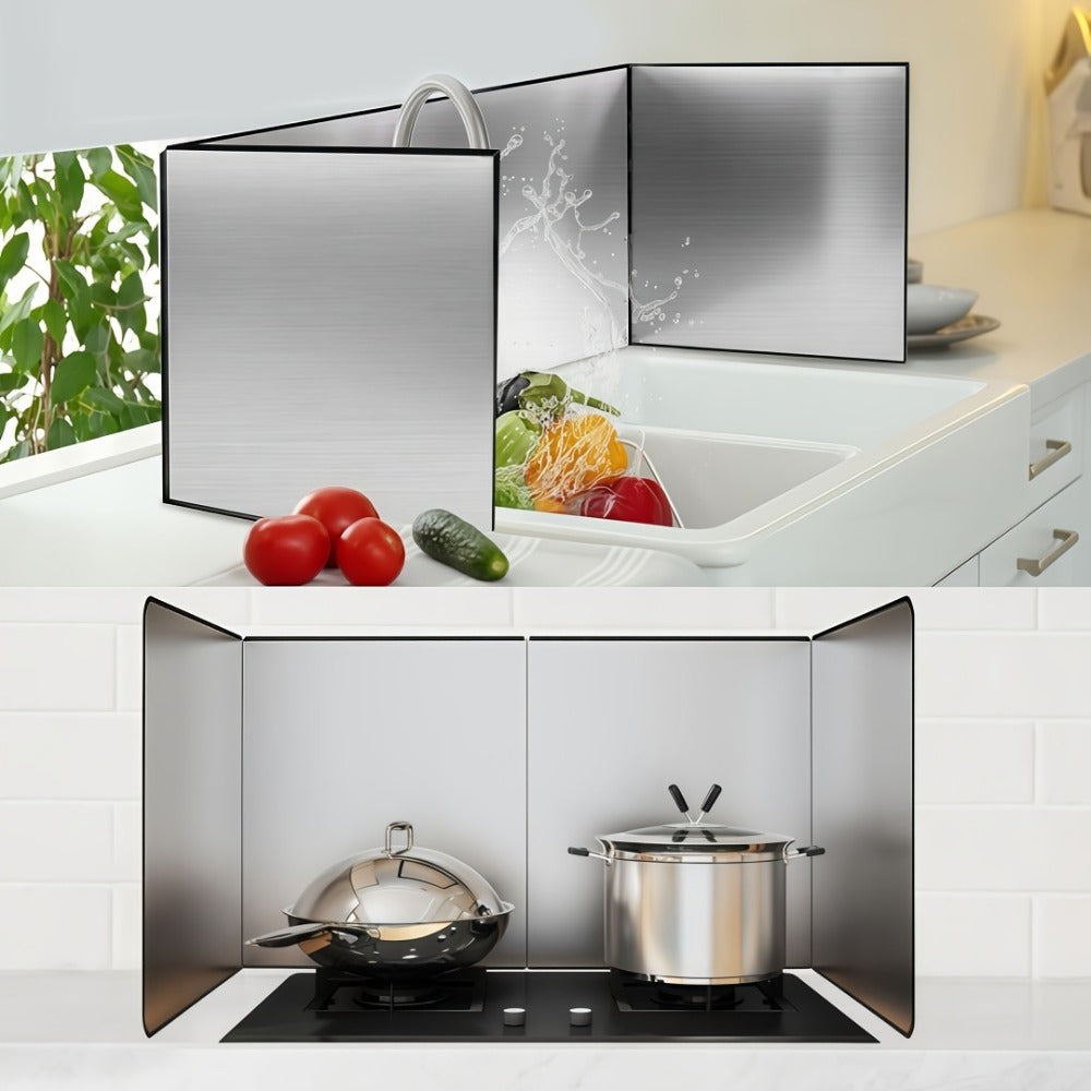 Stainless Steel Splatter Screen 4-Sided Foldable Stovetop Grease Guard - 31.5¡± Oil Splash Shield for Frying Pan, Gas Range & Induction Cooktop, Heat Resistant Nonstick Kitchen Backsplash Protector