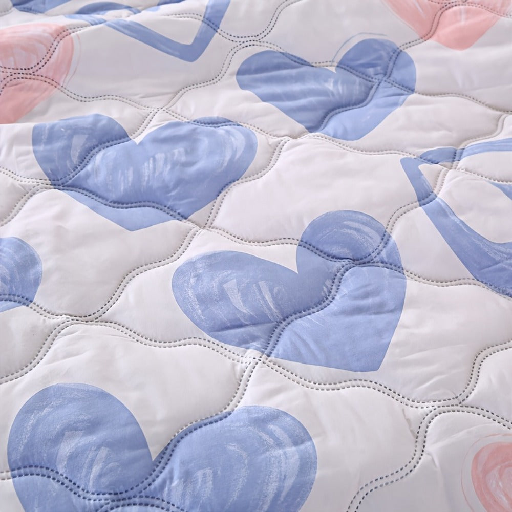 Summer Cooling Quilt Set 3-Piece, Skin-Friendly Thin Comforter with Embossed Print, Soft Breathable Four-Season Lightweight Quilt + 2 Pillowcases for Bedroom Hotel Sofa Single Double Full