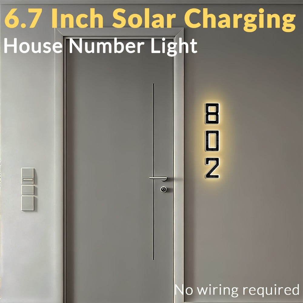 LED Solar House Number Light 6.7 Inch Wall Mounted ¨C Smart Sensor Illuminated Address Number for Home Decor, No Wiring Energy-Saving Solar Powered Outdoor Light