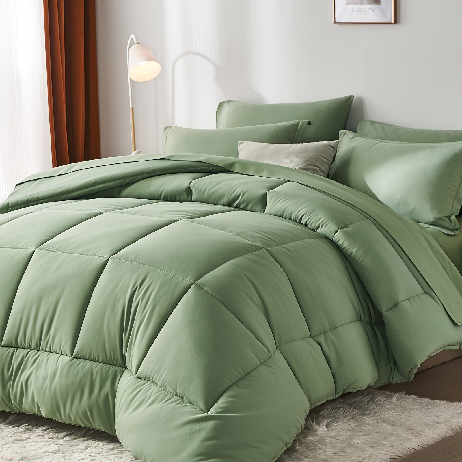 Comforter Set Soft Breathable Microfiber Bed in a Bag with Fitted Sheet Flat Sheet Pillowcases & Shams ¨C All Season Fluffy Checkered Bedding Set Twin Full Queen King