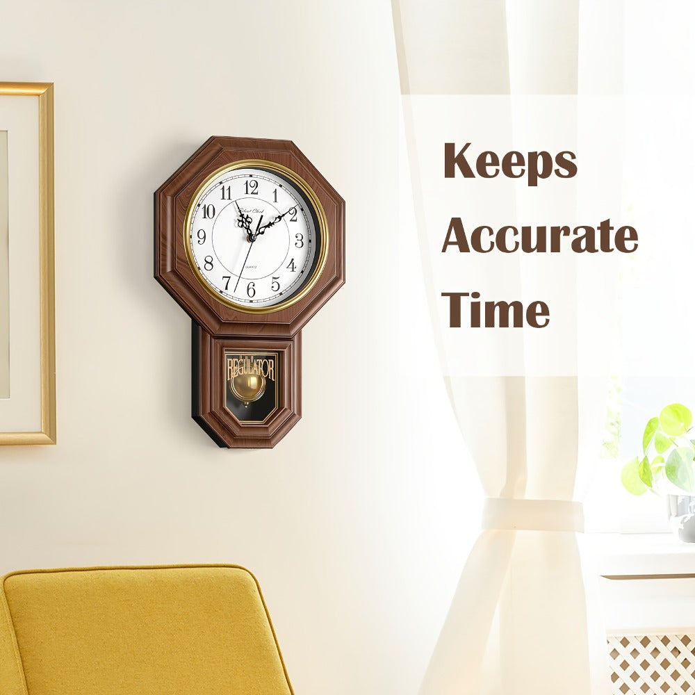 Pendulum Wall Clock with Hourly Striking Bell Sweeping Second Hand Vintage Traditional School Clock Adjustable Tuning Battery Operated Home Office Decor Mahogany Black