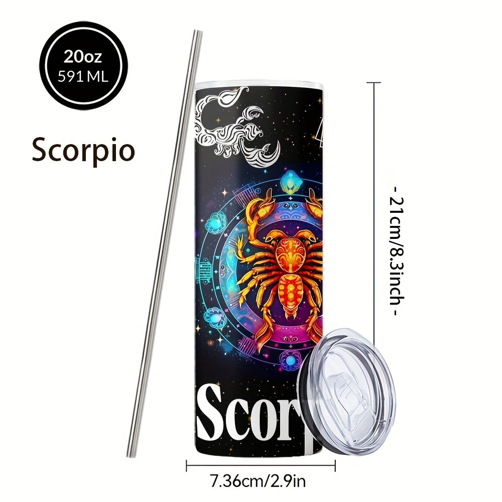 Zodiac Tumbler 20oz Stainless Steel Insulated Travel Cup with Lid & Straw Horoscope Coffee Mug All 12 Signs Hot Cold Drinks Gift Birthday Halloween Christmas