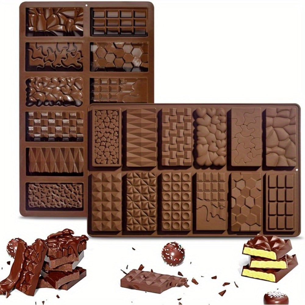 Silicone Chocolate Molds 3 Pack, 12 Cavity Food Grade BPA-Free Non-Stick Chocolate Bar Mold with Scraper, Easy Pop Out Candy Mold for Homemade Chocolate, Wax Melts, Soap, Valentine's Day, Thanksgiving