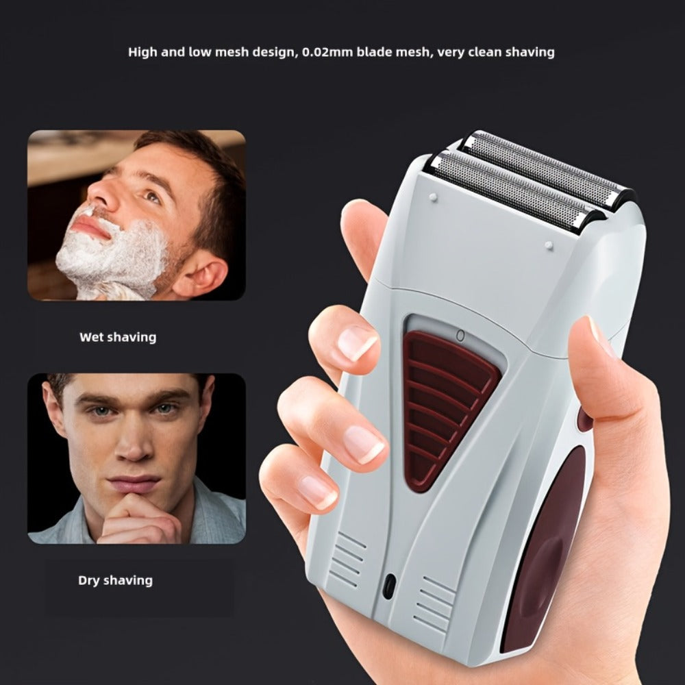 Electric Shaver for Men USB Rechargeable Portable Dual Head Razor Stainless Steel Blades 60 Min Runtime Beard Grooming Travel Shaver