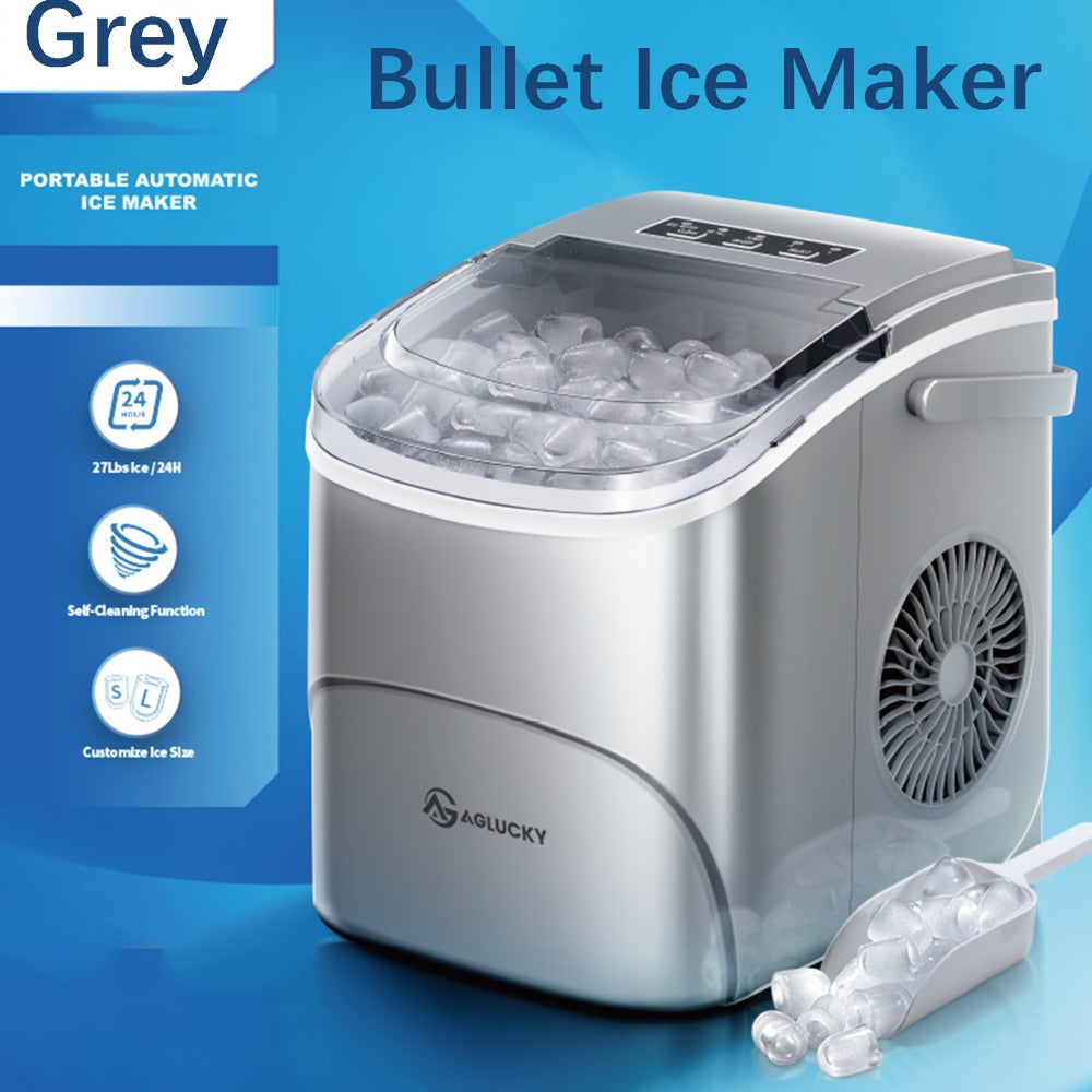 Bullet Ice Maker ¨C 26 Lbs Daily Countertop Ice Machine, Self-Cleaning, Includes Ice Scoop & Basket, Available in Green, White, Black & Grey, Perfect Holiday Gift for Home & Kitchen