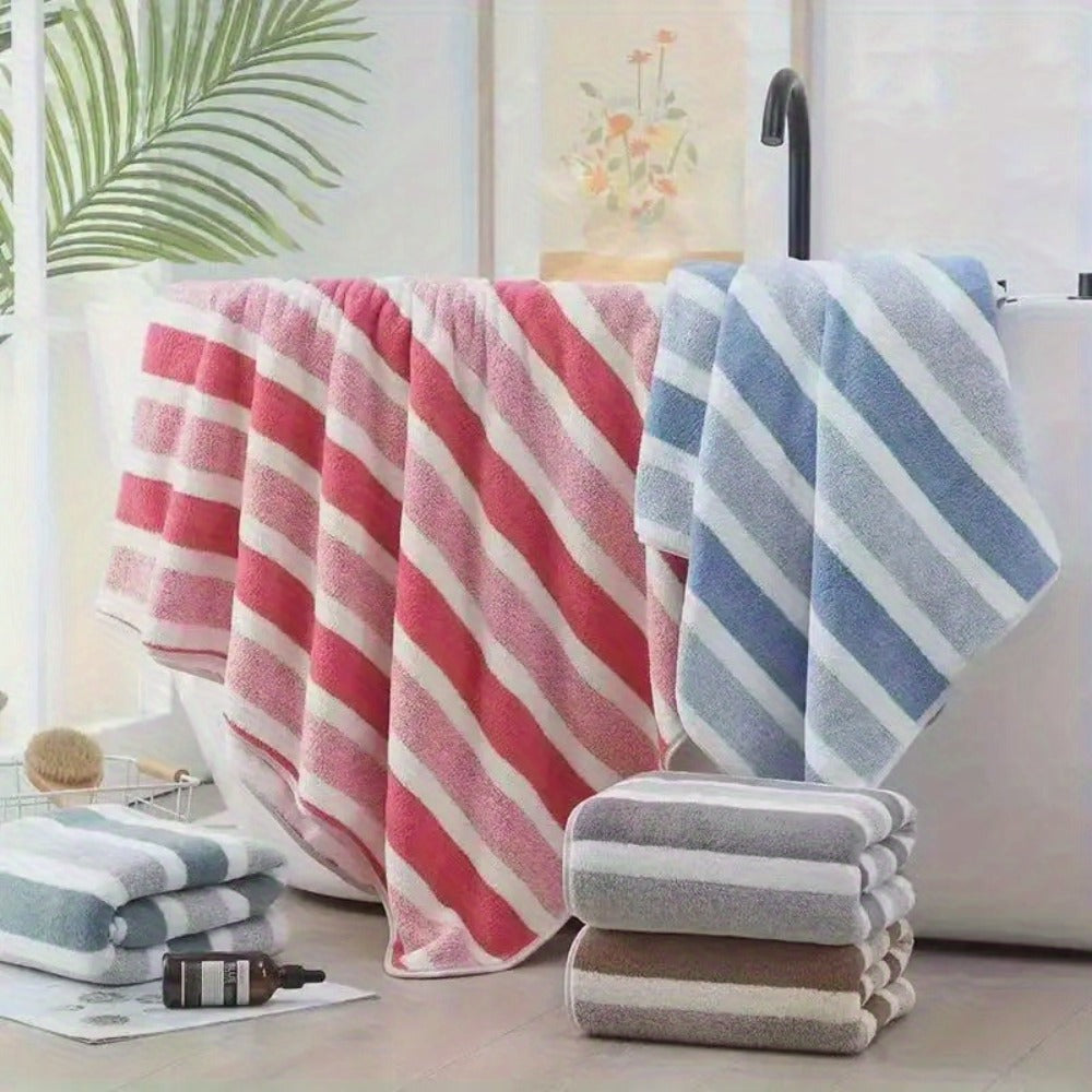 Microfiber Towel Set No Hair Loss Five-Star Hotel Standard - Ultra Soft 100% Polyester Two-Color Striped | 10pcs 3pcs 1pc | Green Brown Gray Red Blue | Bath Face Hand Towels with Bath Ball