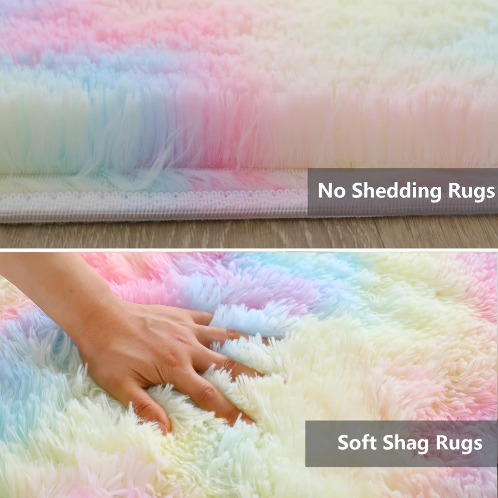 Rainbow Tie Dye Shag Area Rug ¨C Soft Fluffy Non-Slip Machine Washable Carpet for Living Room Bedroom Home Office