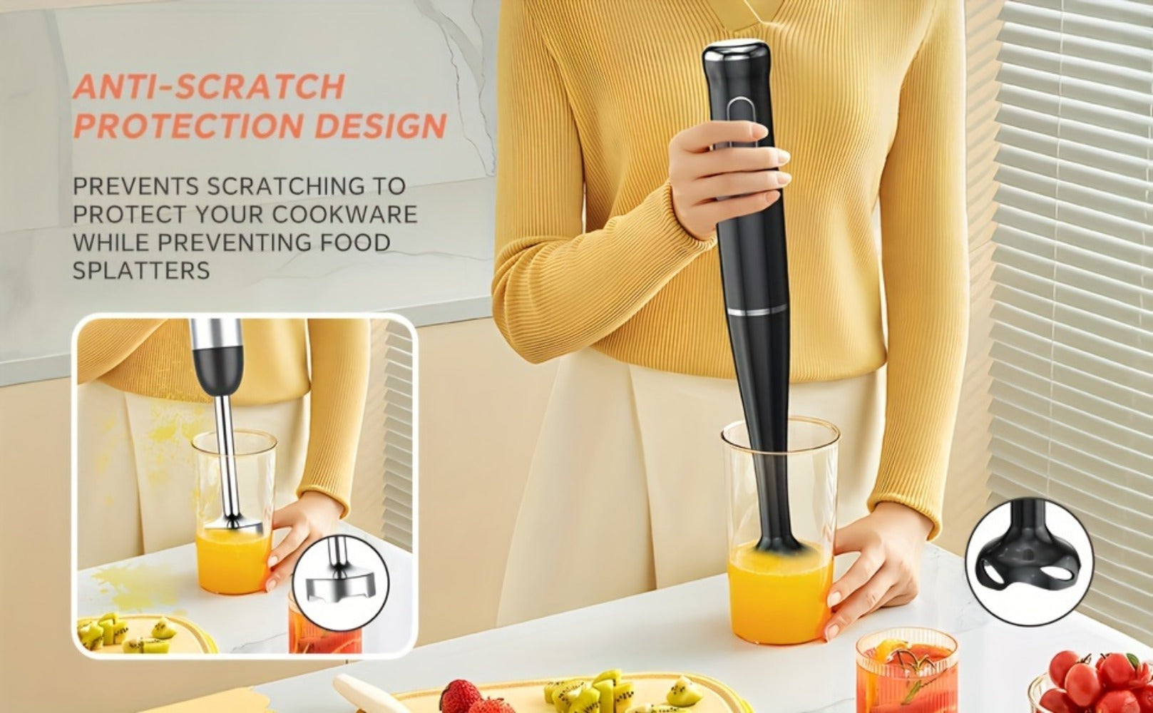 Immersion Blender 400W Handheld Stick Mixer with 2 Speeds & Turbo Mode 304 Stainless Steel Blades ¨C Corded Hand Blender with Detachable Base for Soup Smoothie Puree Baby Food