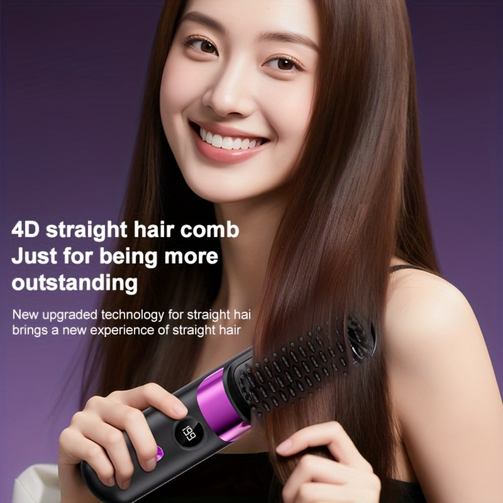 Wireless Hair Straightener Comb USB Rechargeable | Cordless Straightening Brush with Negative Ion, 3-Speed Temp Control, LED Display ¨C Travel Hair Styler