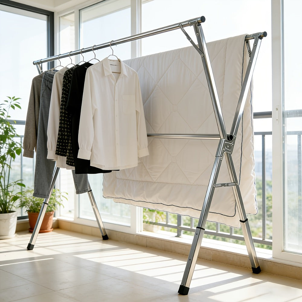 Clothes Drying Rack Foldable Heavy Duty - Upgraded X-Frame Collapsible Laundry Drying Rack for Indoor Outdoor Use, Adjustable Metal Clothesline Stand for Clothes, Blankets, Bedding, Sweaters