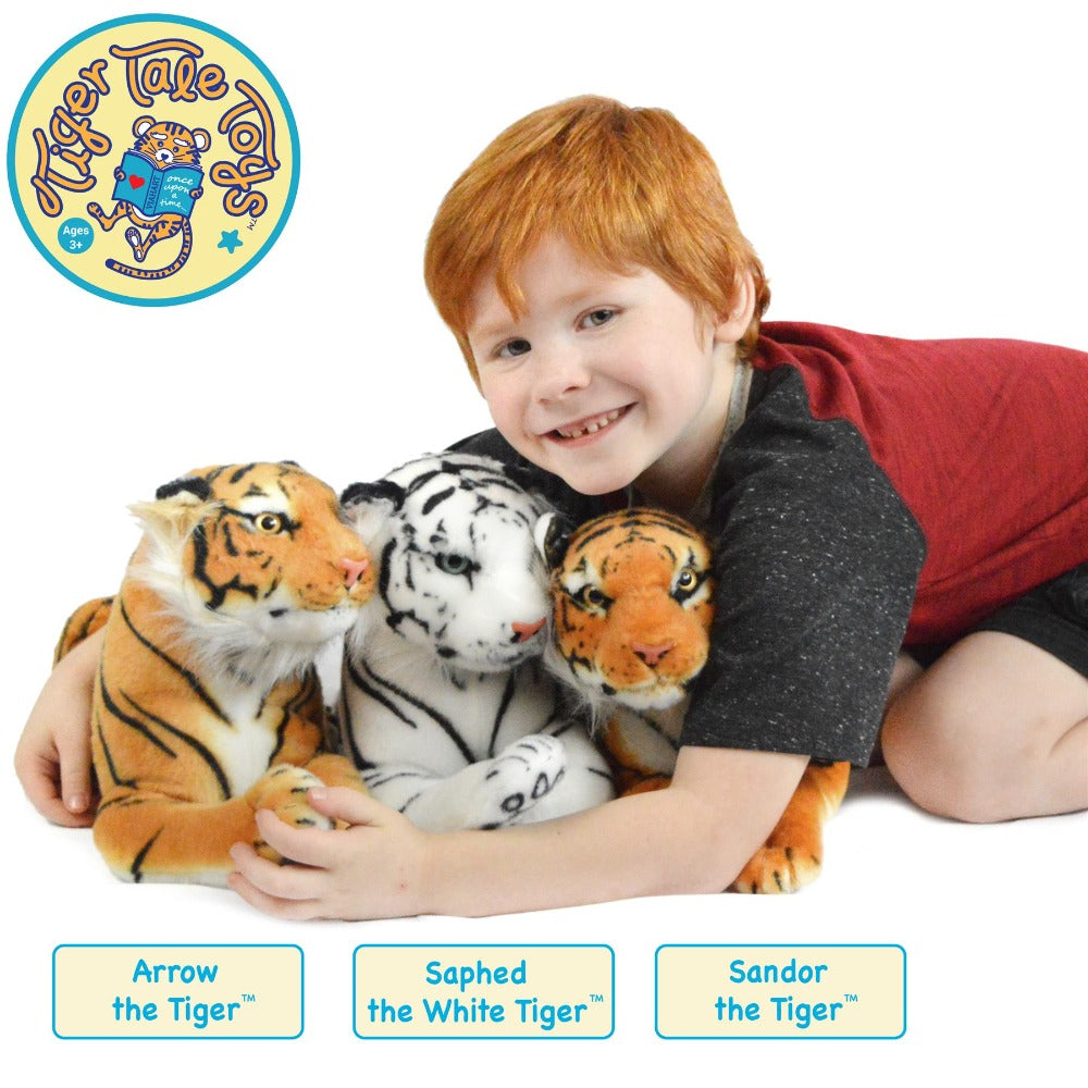 White Tiger Stuffed Animal Plush 17 Inch ¨C Saphed Soft Plush Tiger Toy with Story Card, Premium Acrylic Fill, CPSIA Safe ¨C Perfect Gift for Kids, Boys & Girls Ages 0+